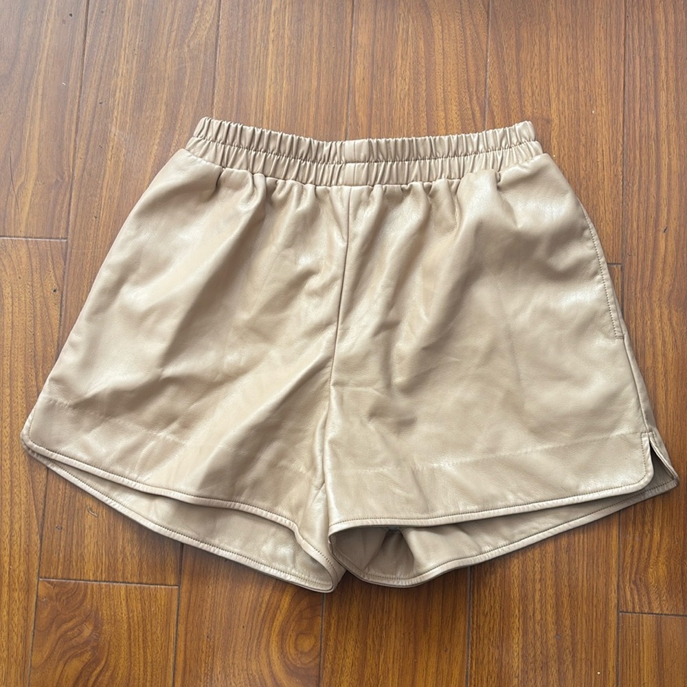Frankie’s Bikinis Faux Leather Cream High Waisted Shorts